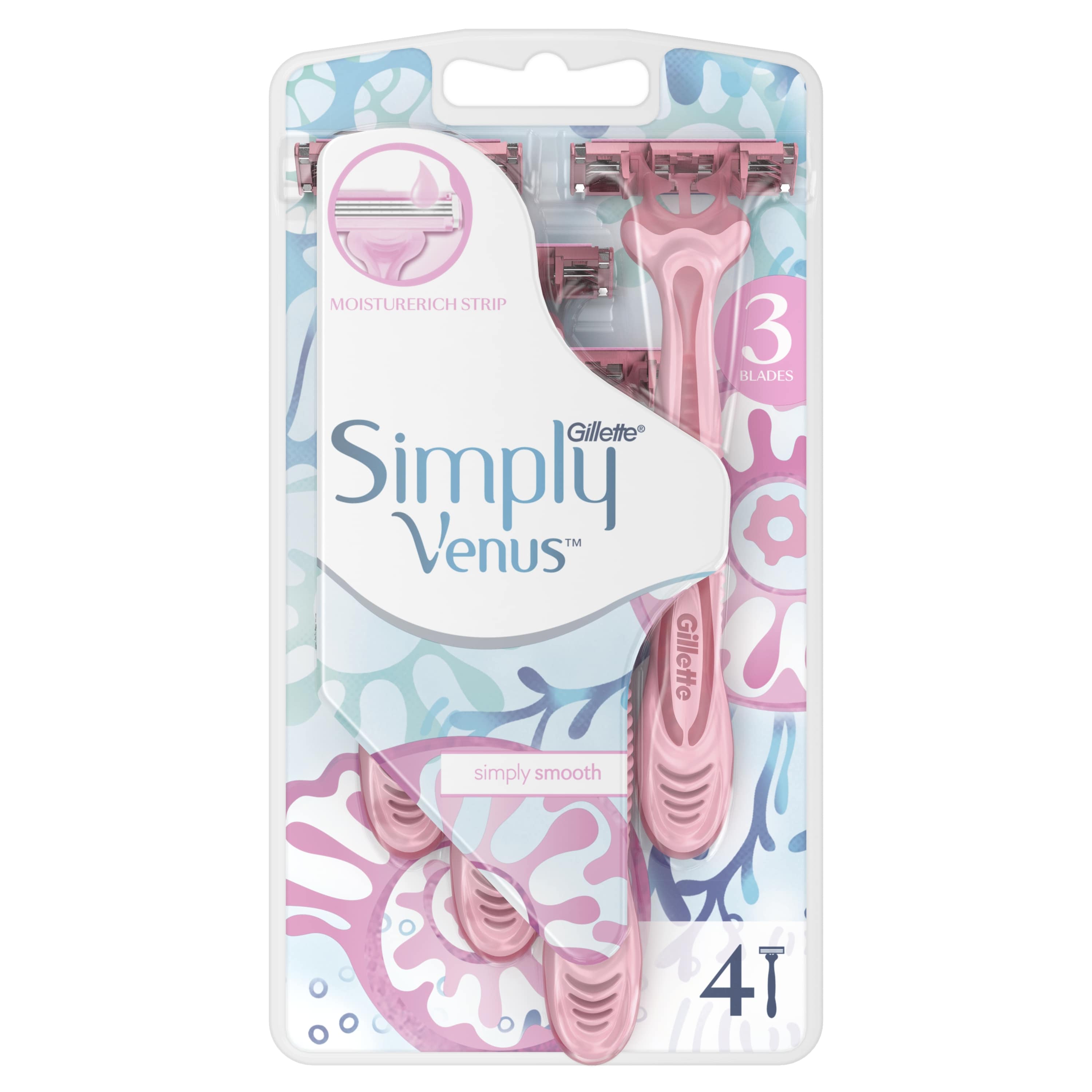 Станок для бритья Venus Simply 3 безопасные одноразовые, 4 шт.