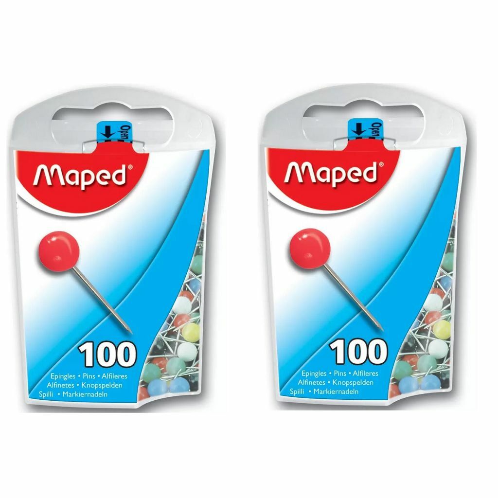 Булавки Maped, цветные, 2 пачки по 100 штук