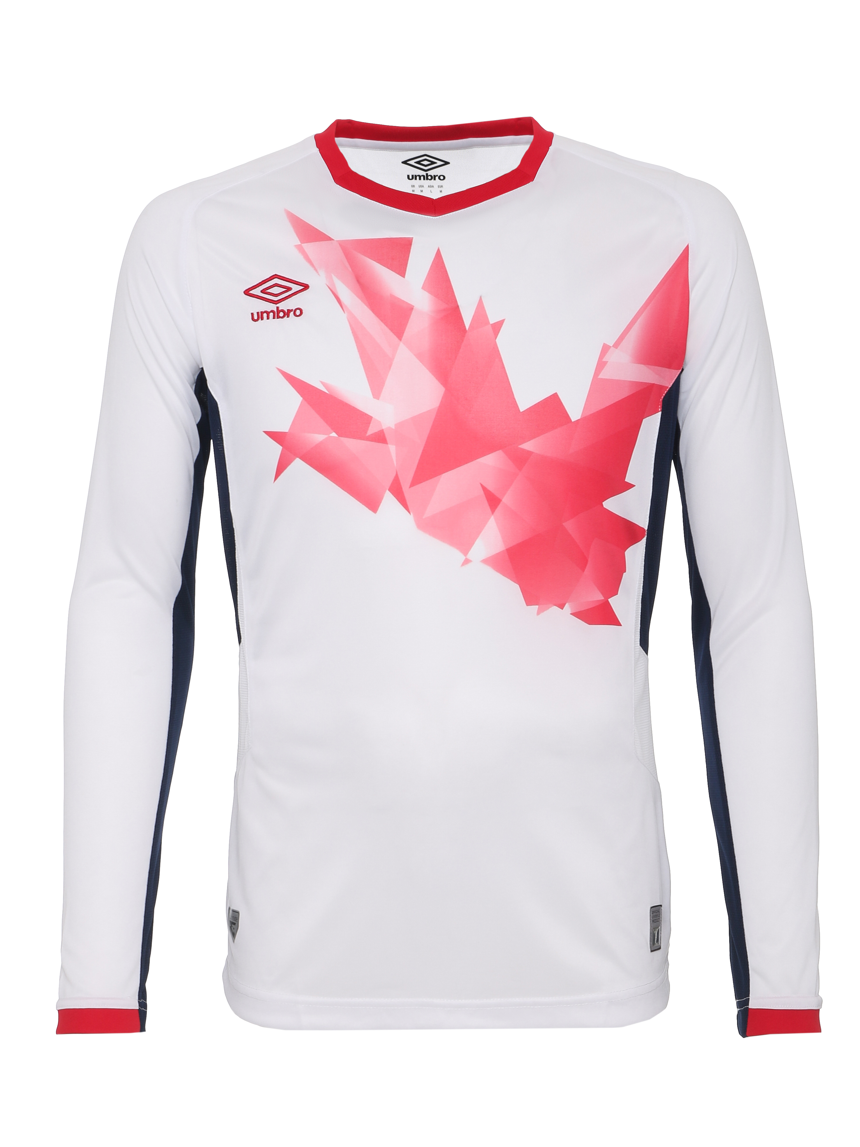 Футболка футбольная Umbro Origami Jersey LS, белая/красная, S