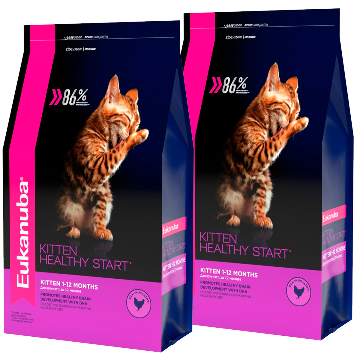 

Сухой корм для котят Eukanuba Kitten Healthy Start птица, 2 шт по 0,4 кг