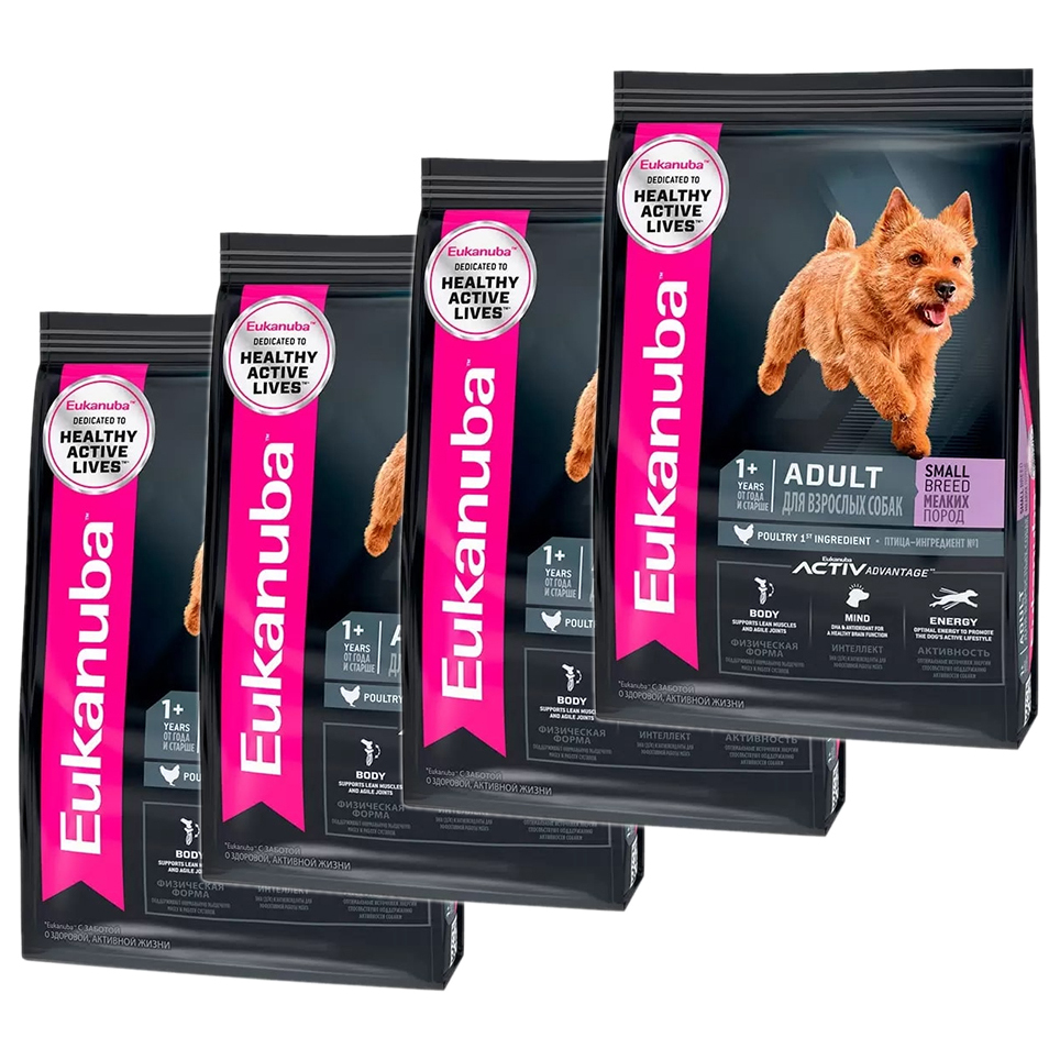 

Сухой корм для собак маленьких пород Eukanuba Adult Small Breed с мясом птицы, 4шт по 3 кг