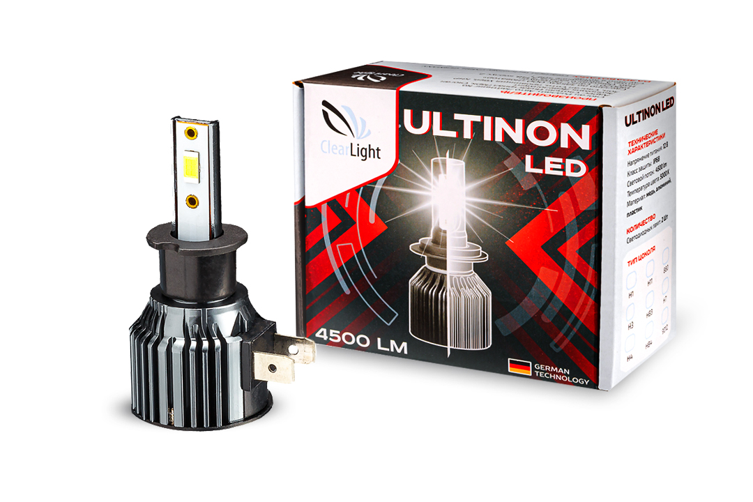 фото Комплект ламп led clearlight ultinon h3 4500 lm (2шт) 6000k