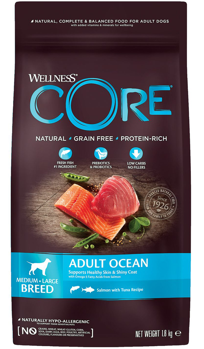 фото Сухой корм для собак wellness core adult/all breeds ocean, лосось, тунец, 10кг