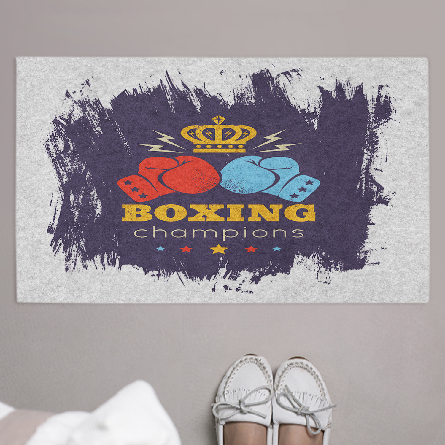 фото Придверный коврик joyarty "королевский бокс" резиновая основа 75x45 см