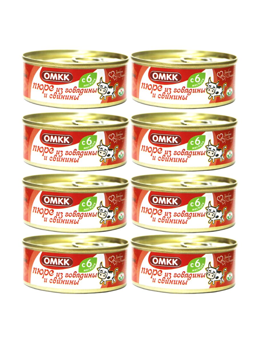 

Консервы мясные для детского питания ОМКК Пюре из говядины и свинины 100гр х 8 шт, Из говядины и свинины