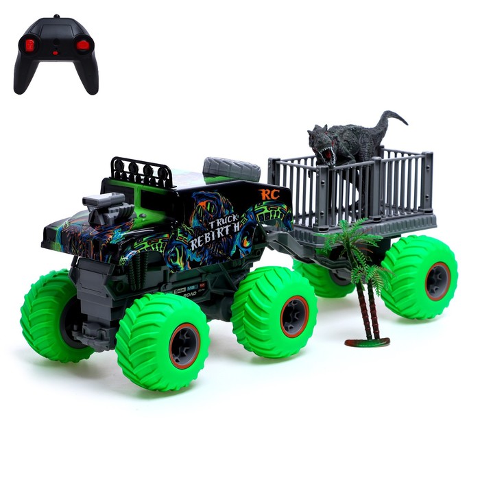 

Джип радиоуправляемый Monster, с динозавром, 1:16, работает от аккумулятора