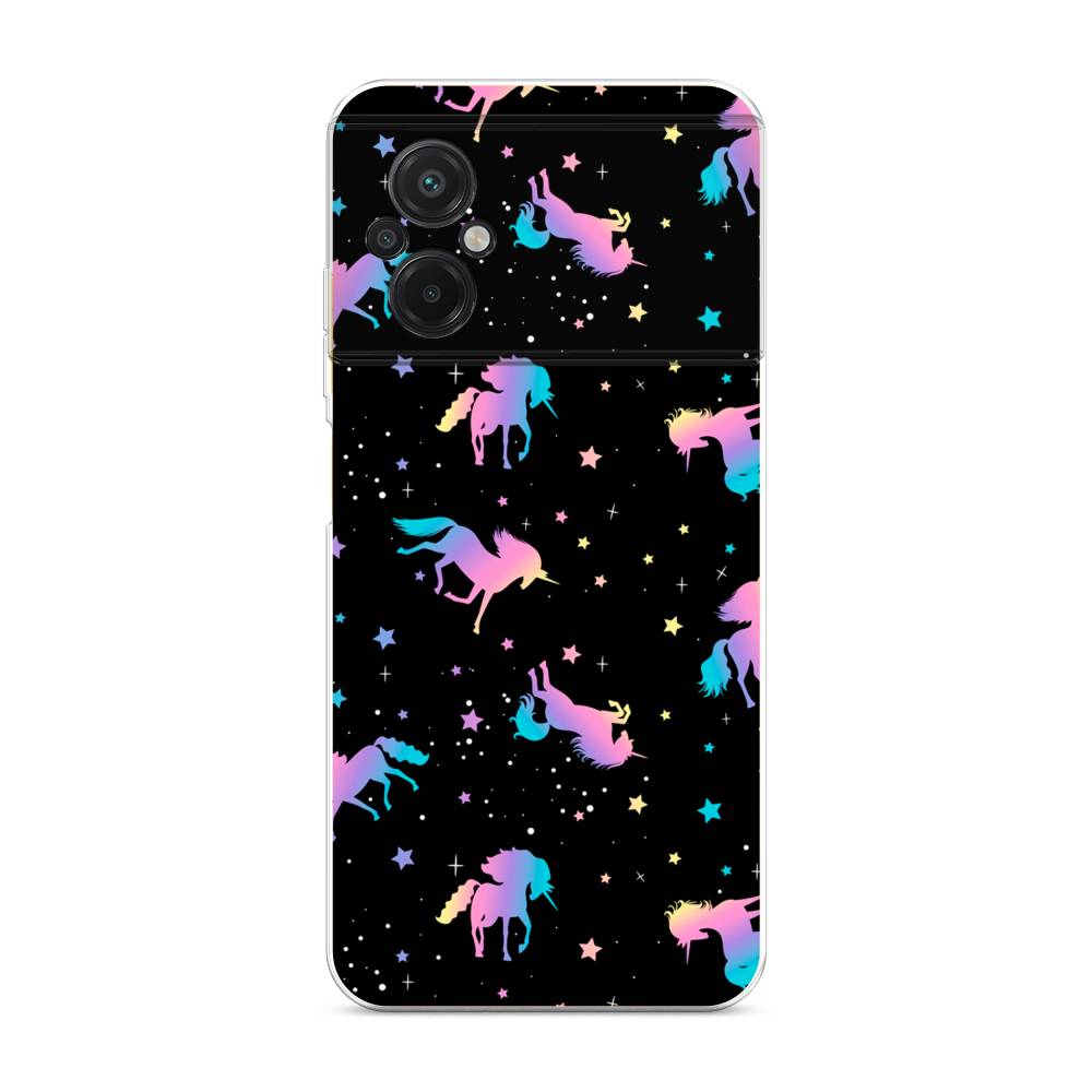 

Чехол на Xiaomi Poco M5 "Единороги градиент", Черный;розовый;голубой, 316450-1