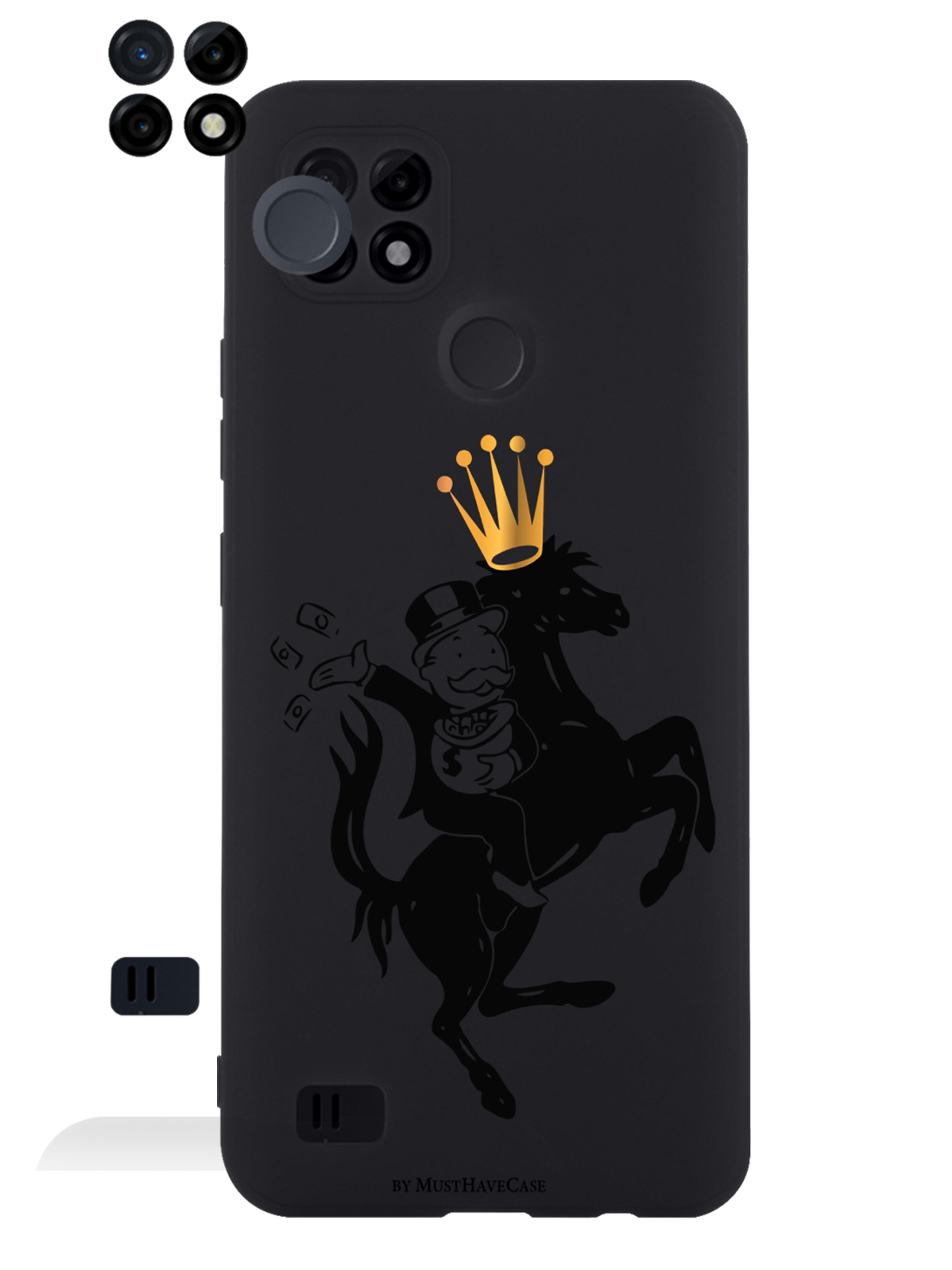 

Чехол MustHaveCase RealMe C21 Monopoly на коне, Черный;золотистый, RealMe C21 Monopoly на коне