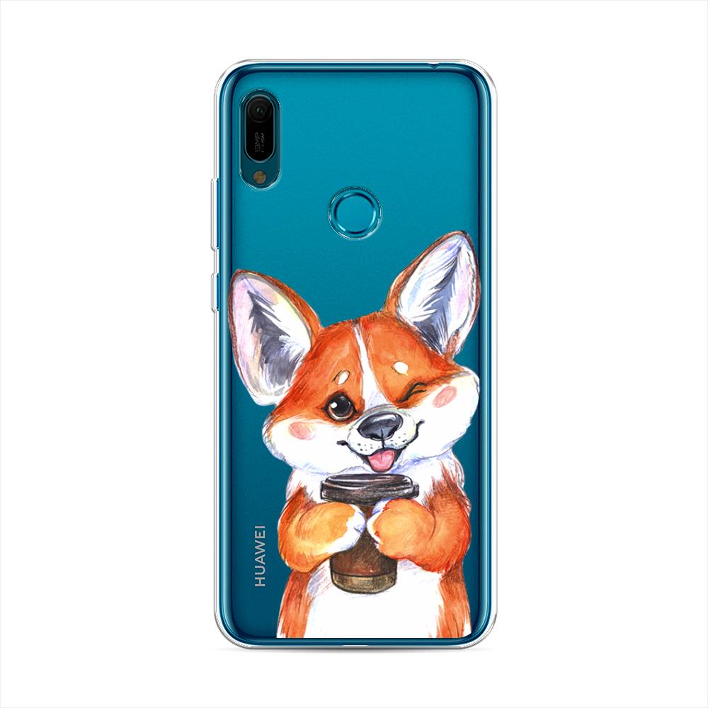 

Чехол на Huawei Y6 2019 "Корги с кофе", Оранжевый;белый, 68650-4