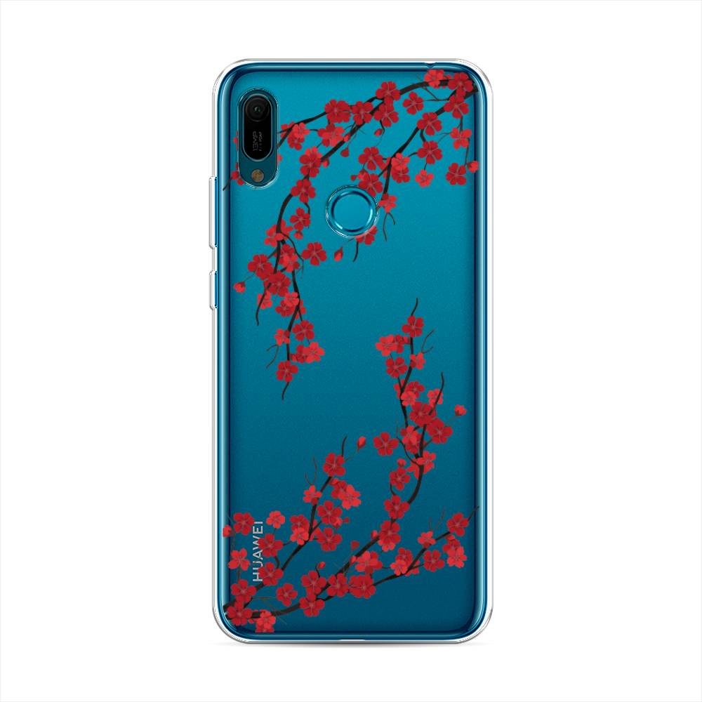 

Чехол на Huawei Y6 2019 "Красная сакура", Красный;черный, 68650-2