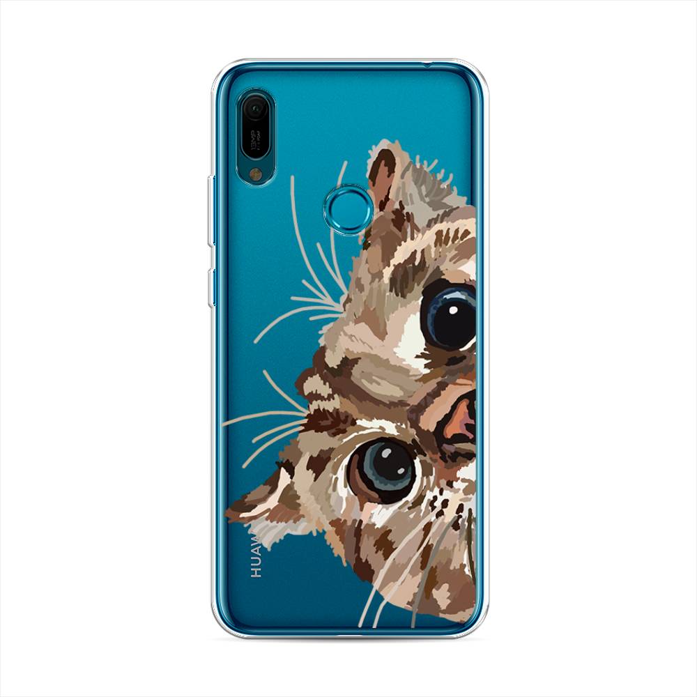 

Чехол на Huawei Y6 2019 "Любопытный кот", Коричневый;синий;черный, 68650-1