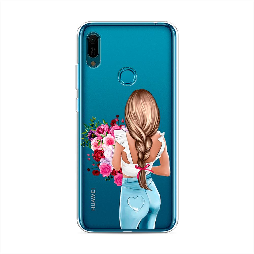

Чехол на Huawei Y6 2019 "Девушка с цветами", Коричневый;розовый;голубой, 68650-6