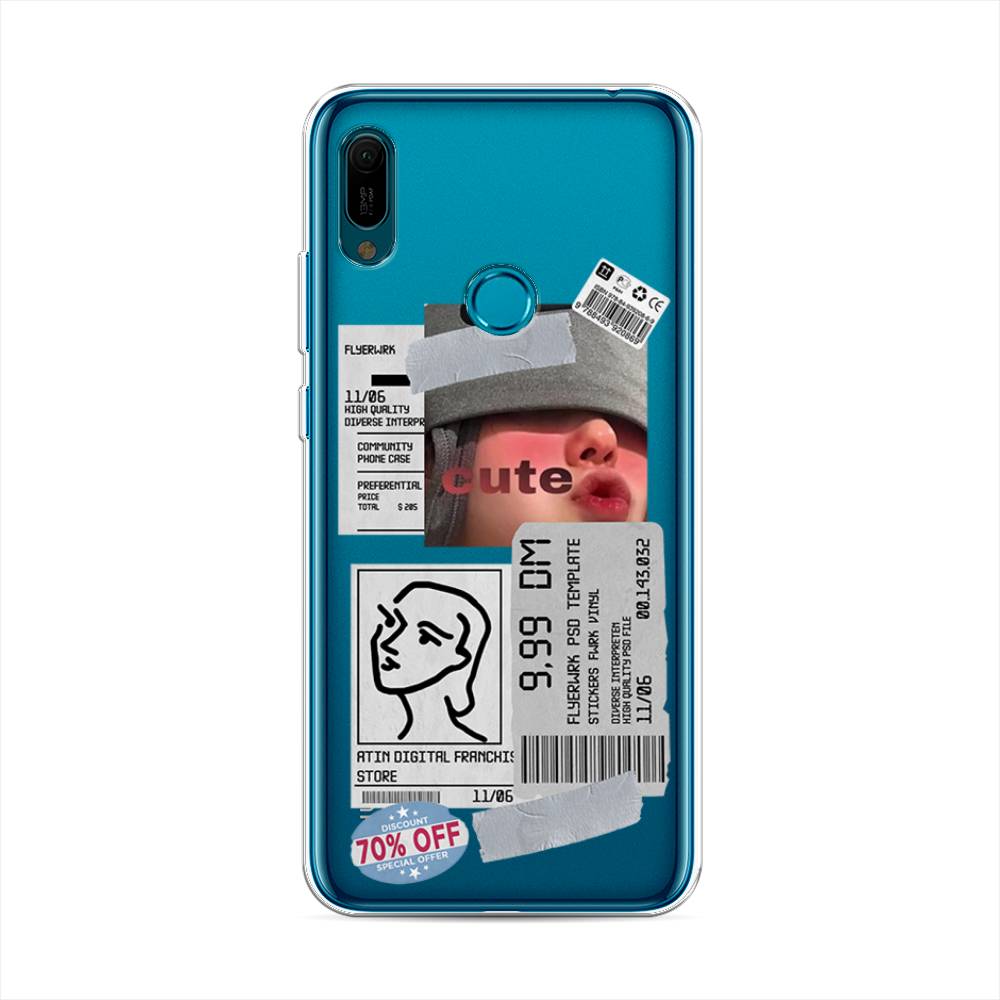 

Чехол на Huawei Y6 2019 "Cute girl collage", Розовый;серый;голубой, 68650-6
