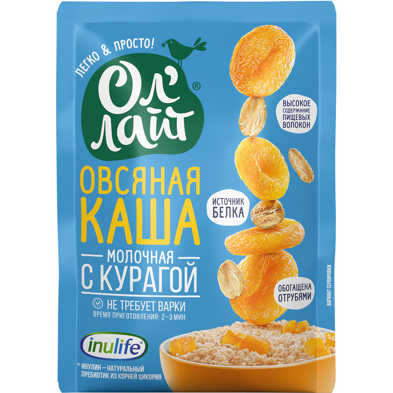 Каша Ол Лайт Овсяная молочная с курагой 40г