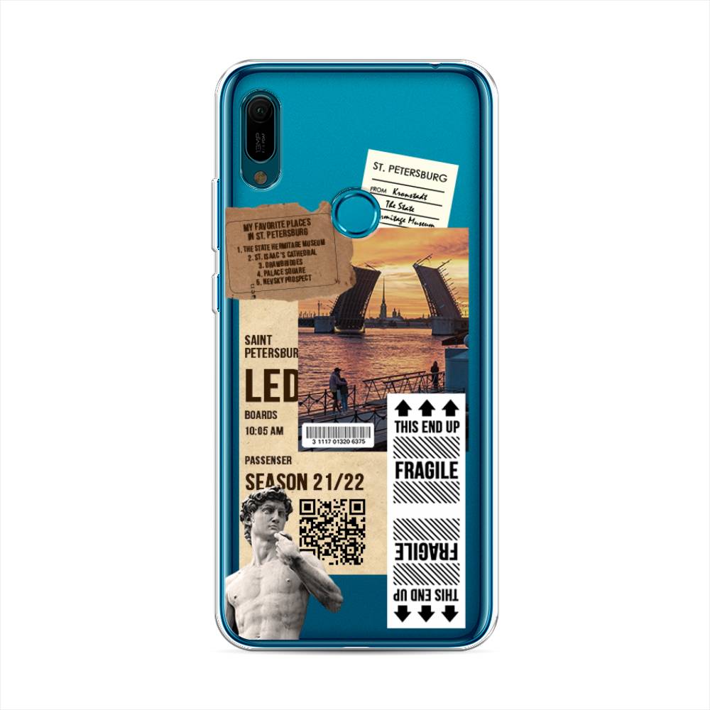 

Чехол на Huawei Y6 2019 "Санкт-Петербург коллаж", Коричневый;бежевый;белый, 68650-6