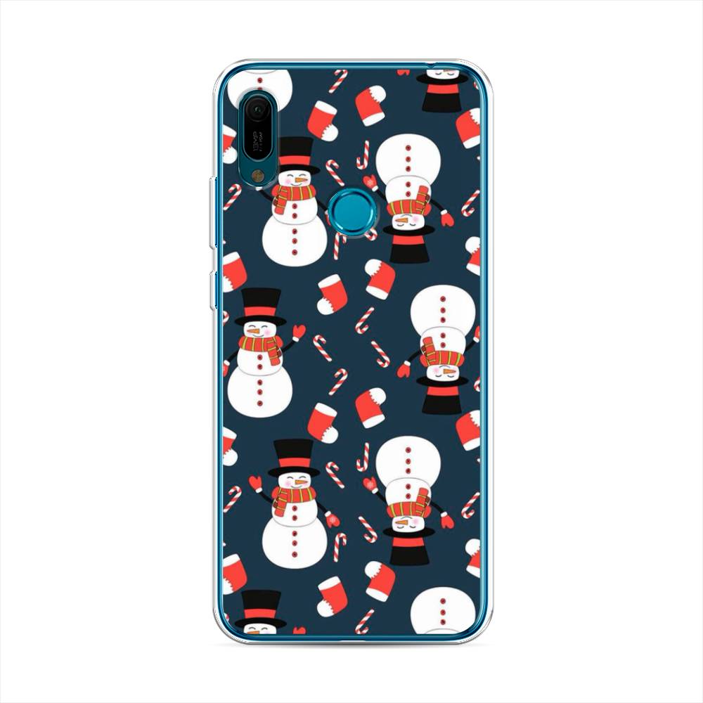 

Чехол на Huawei Y6 2019 "Синие снеговики", Синий;белый;красный, 68650-5
