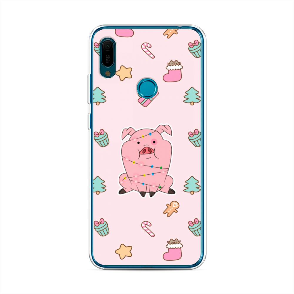 

Чехол на Huawei Y6 2019 "Розовая свинка", Розовый;зеленый, 68650-5
