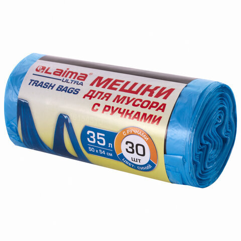 фото Мешки для мусора с ручками laima ultra 35 л; синие; 30 шт