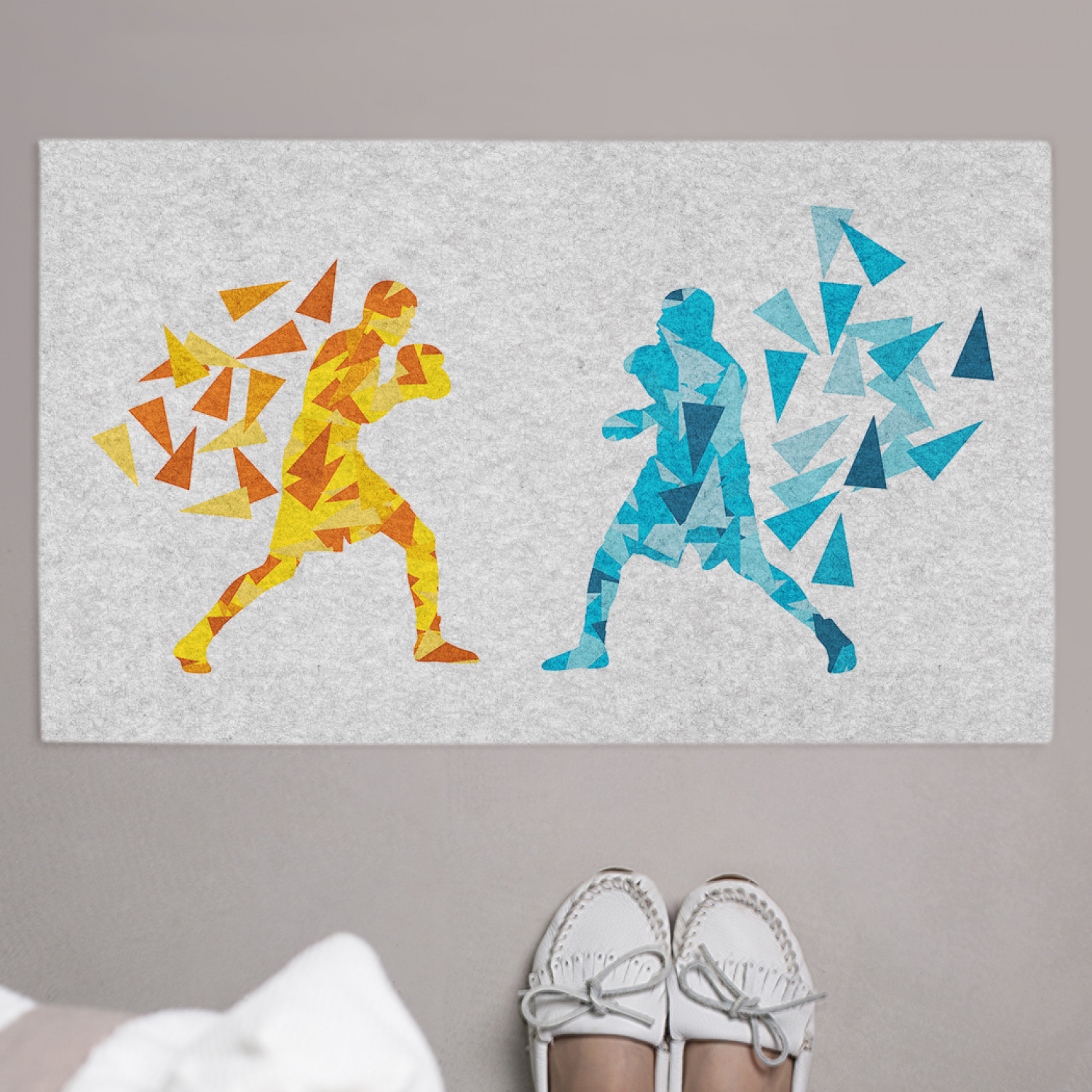 фото Придверный коврик joyarty "боксеры в стиле арт" резиновая основа 75x45 см