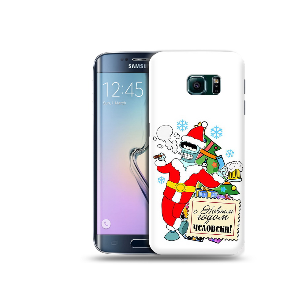 

Чехол MyPads Tocco для Samsung Galaxy S6 Edge С новым годом человеки, Прозрачный, Tocco