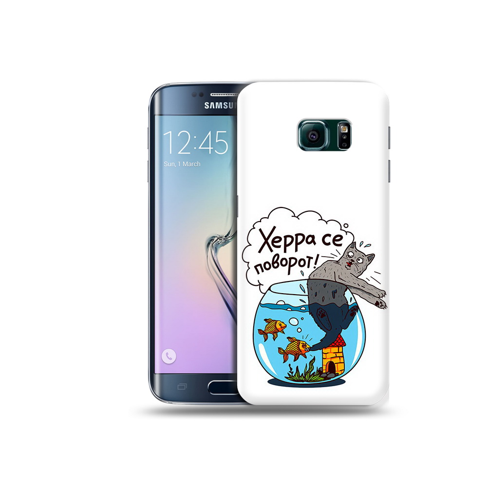 

Чехол MyPads Tocco для Samsung Galaxy S6 Edge Рыбы с котом, Прозрачный, Tocco