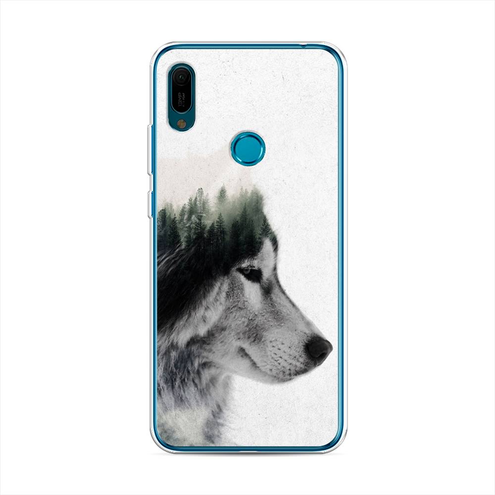 

Чехол на Huawei Y6 2019 "Волк лес", Серый;белый, 68650-1