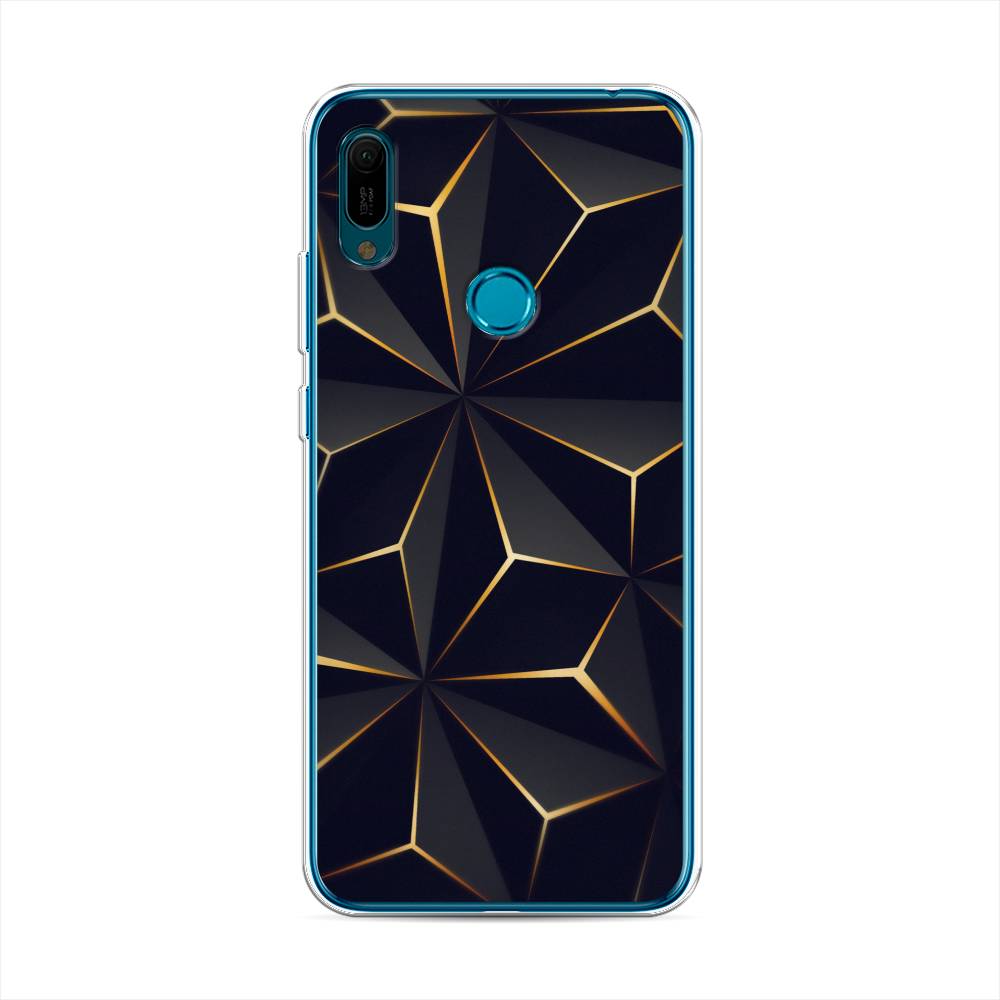 

Чехол на Huawei Y6 2019 "Черные полигоны", Золотистый;черный, 68650-3