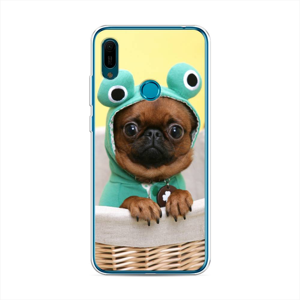 

Чехол на Huawei Y6 2019 "Собачка в шапке лягушки", Коричневый;желтый;голубой, 68650-1