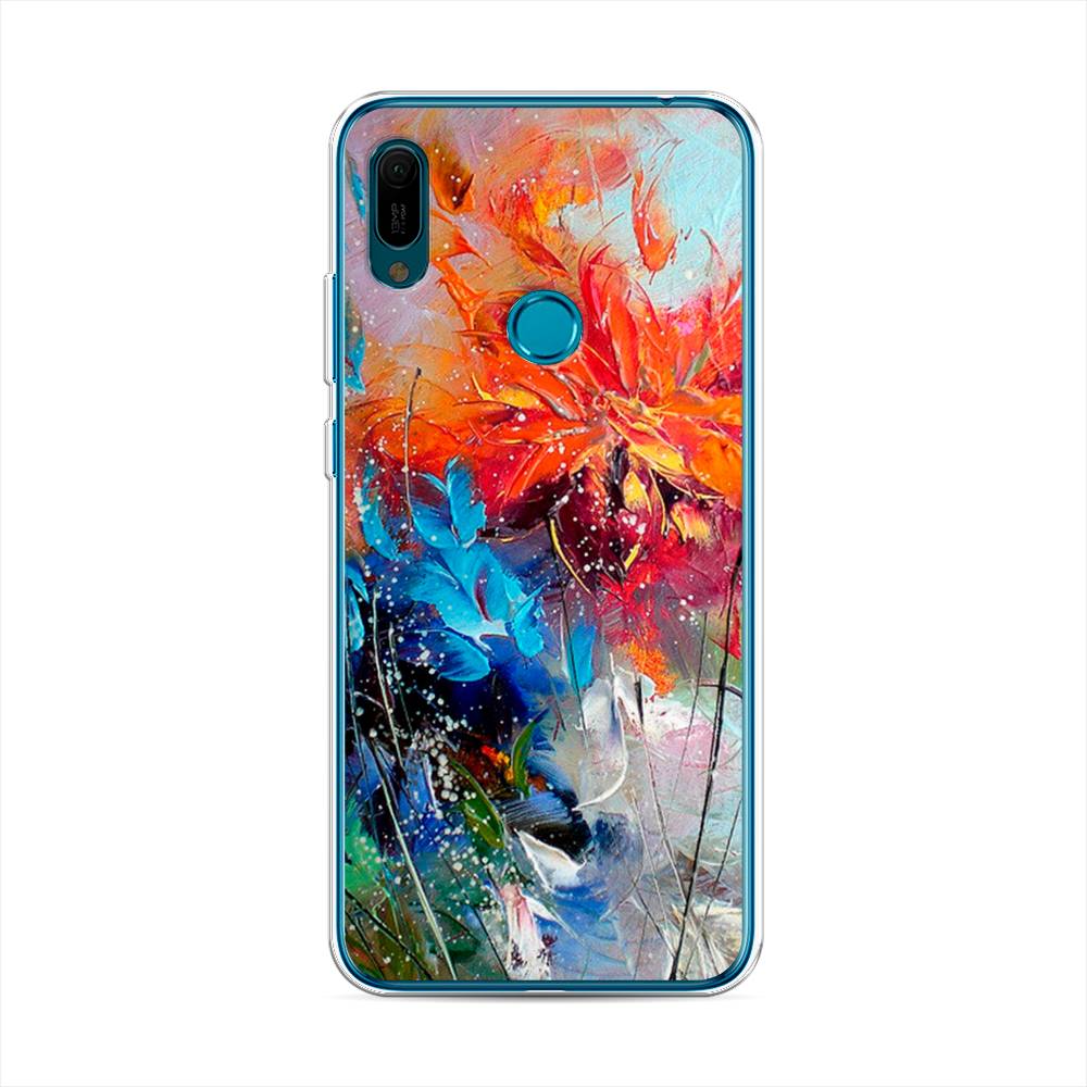 

Чехол на Huawei Y6 2019 "Абстрактные цветы", Оранжевый;синий, 68650-4