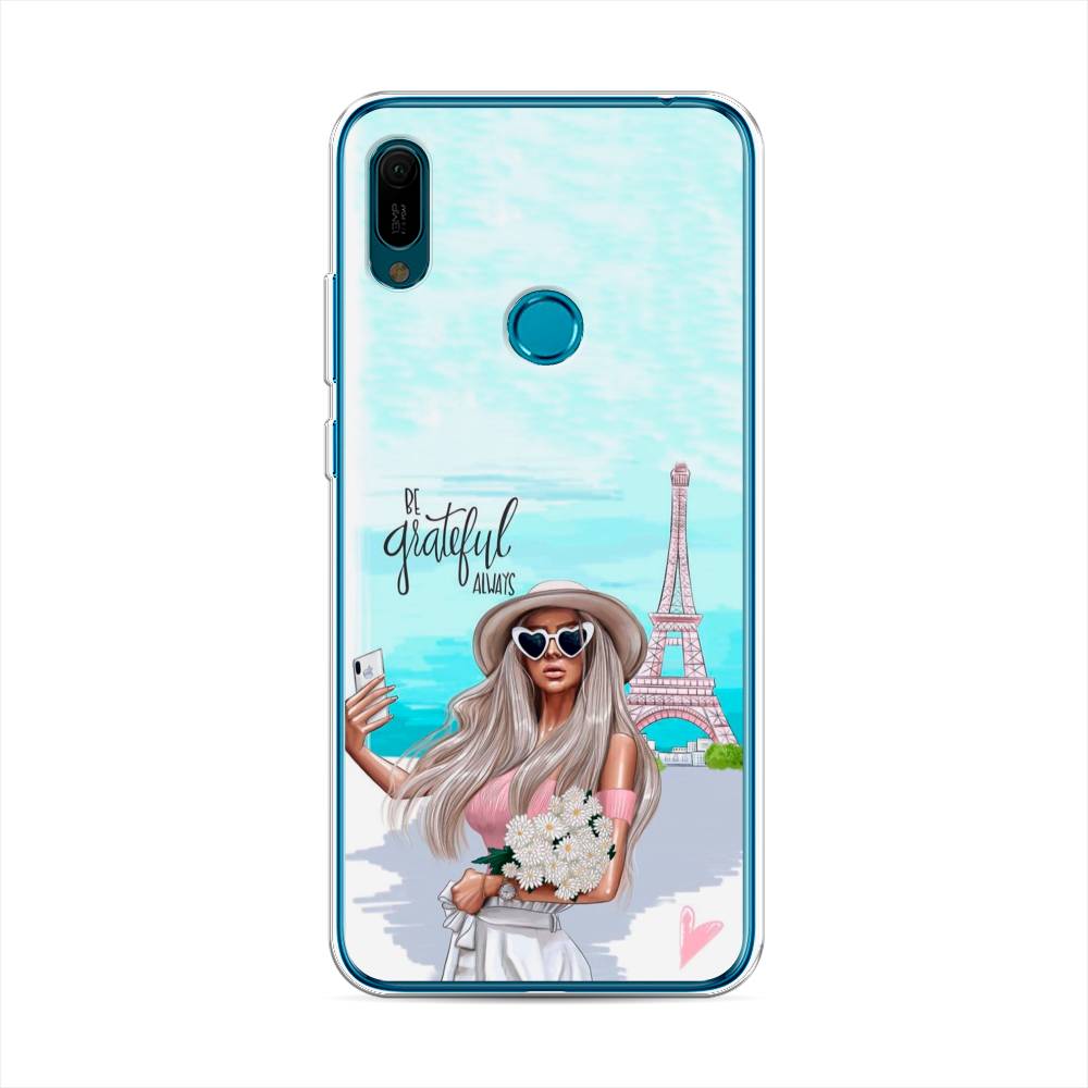 

Чехол на Huawei Y6 2019 "Селфи Париж", Голубой;бежевый, 68650-6