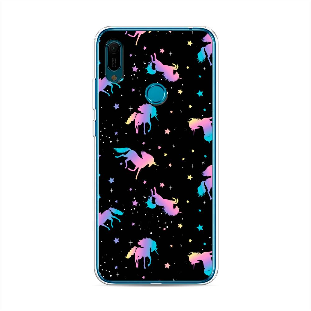 

Чехол на Huawei Y6 2019 "Единороги градиент", Черный;розовый;голубой, 68650-1