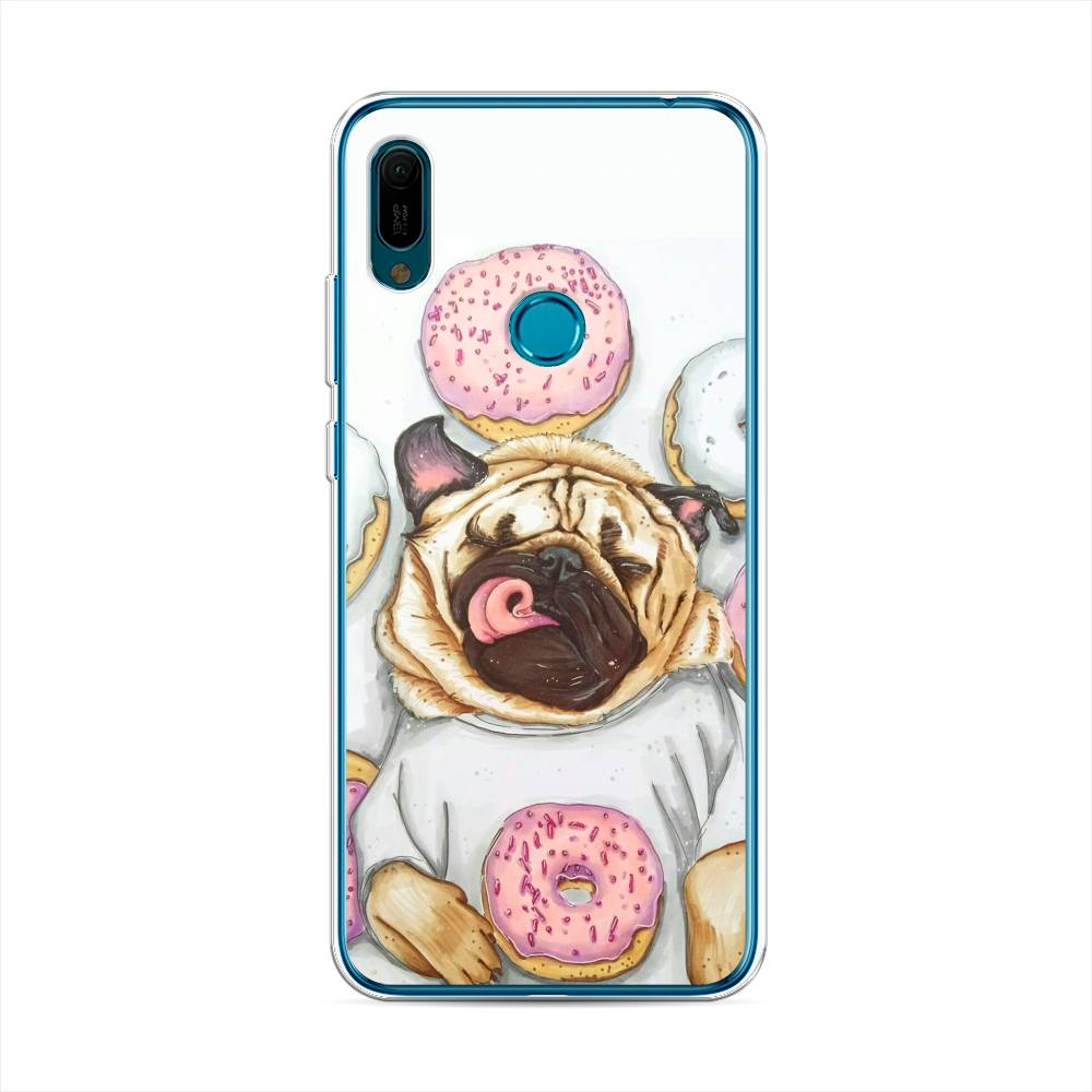 

Чехол на Huawei Y6 2019 "Счастливый мопс", Розовый;бежевый;коричневый, 68650-1