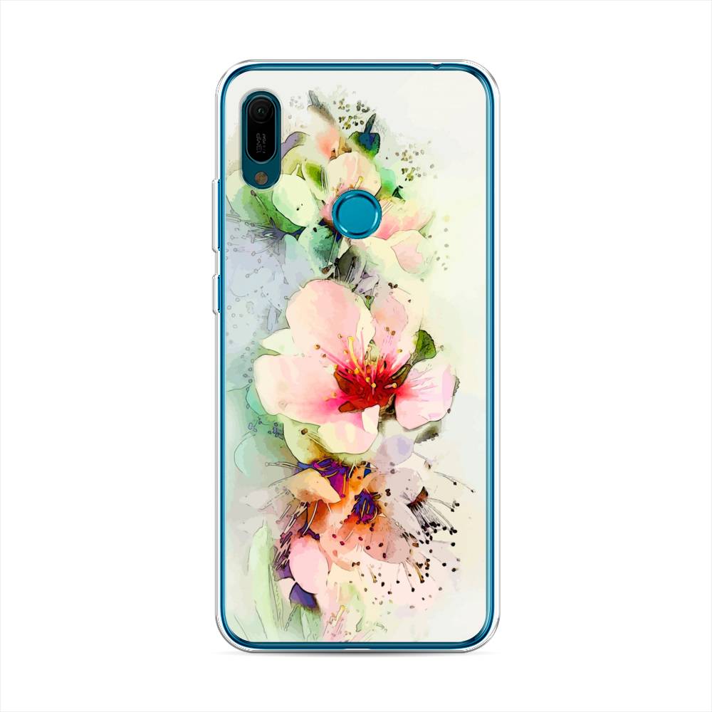 

Чехол на Huawei Y6 2019 "Нежные цветы", Зеленый;розовый, 68650-2