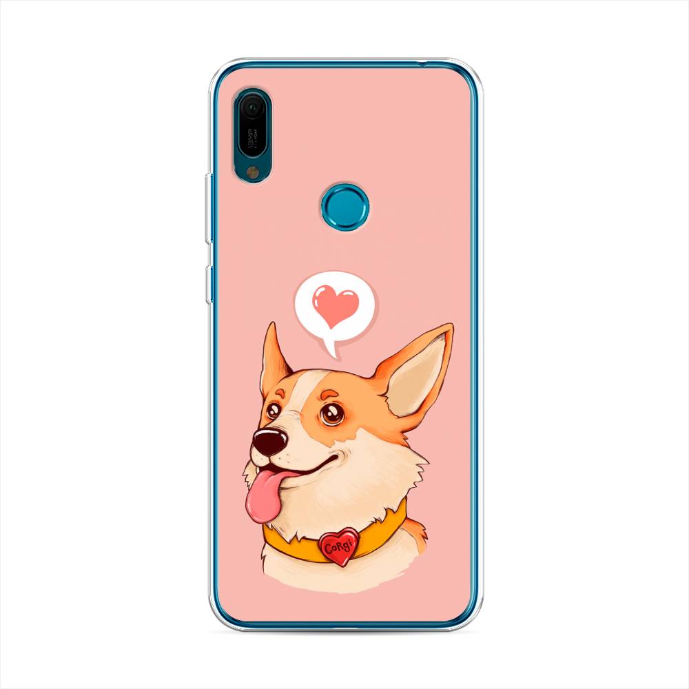 

Чехол на Huawei Y6 2019 "Корги язык", Розовый;коричневый, 68650-1