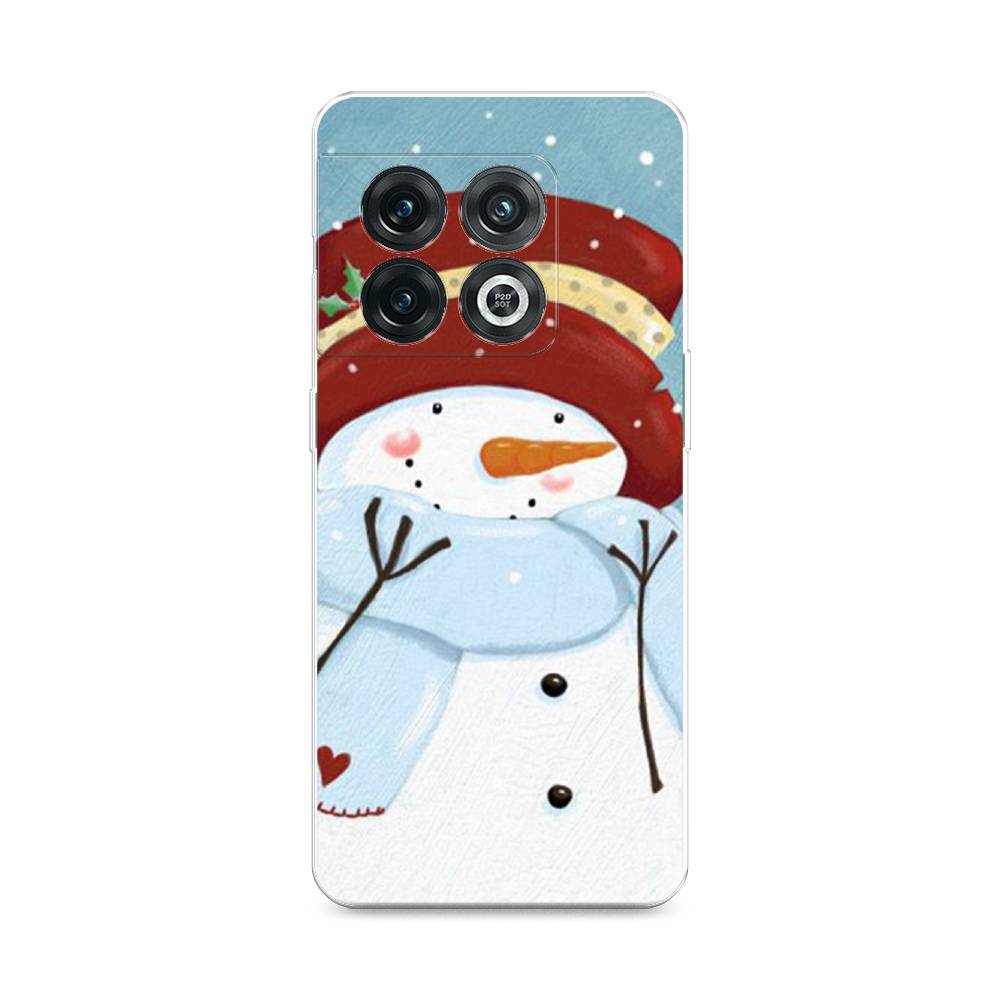 

Чехол на OnePlus 10 Pro 5G "Застенчивый снеговик", Голубой;белый;красный, 152150-5