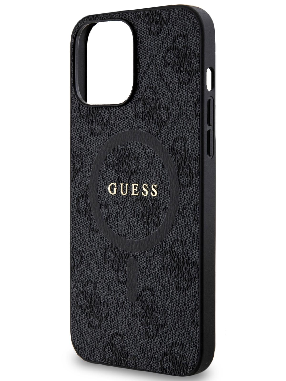 Чехол Guess для iPhone 13 Pro Max из экокожи с MagSafe Metal logo Hard Black