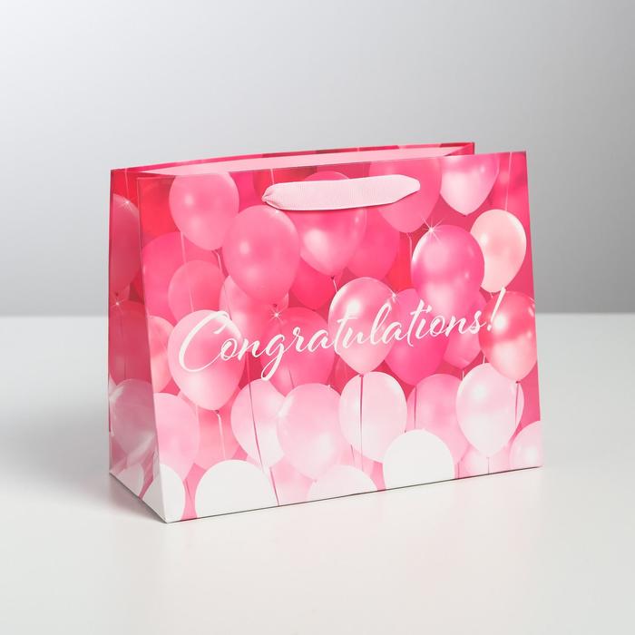 

Пакет подарочный Дарите Счастье Congratulations! 23  18  10 см, Розовый
