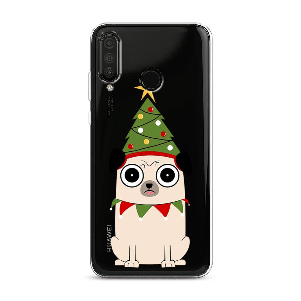 

Чехол на Huawei P30 Lite "Собачка с ёлочкой", Бежевый;красный;зеленый, 67950-1