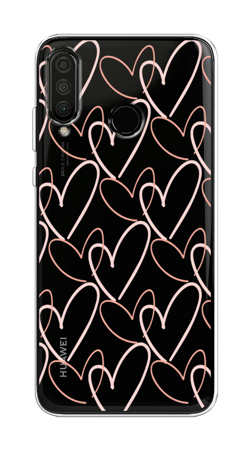 

Чехол на Huawei P30 Lite "Узор из сердечек", Розовый;бежевый, 67950-6