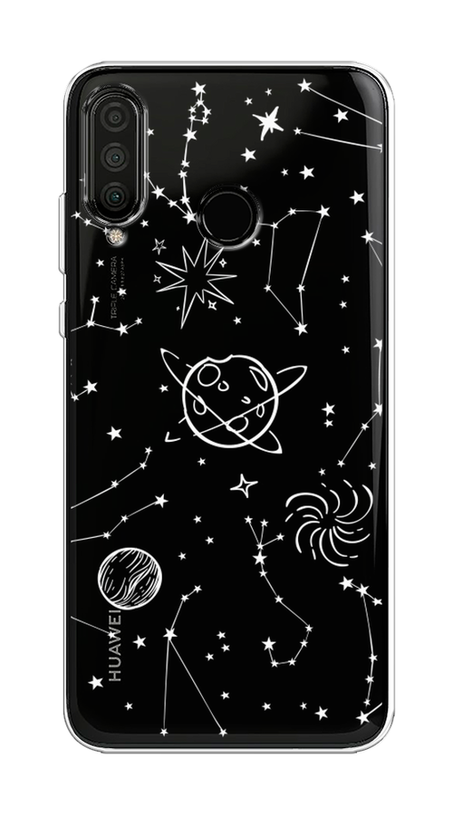 

Чехол на Huawei P30 Lite "Планеты в космосе", Белый, 67950-2