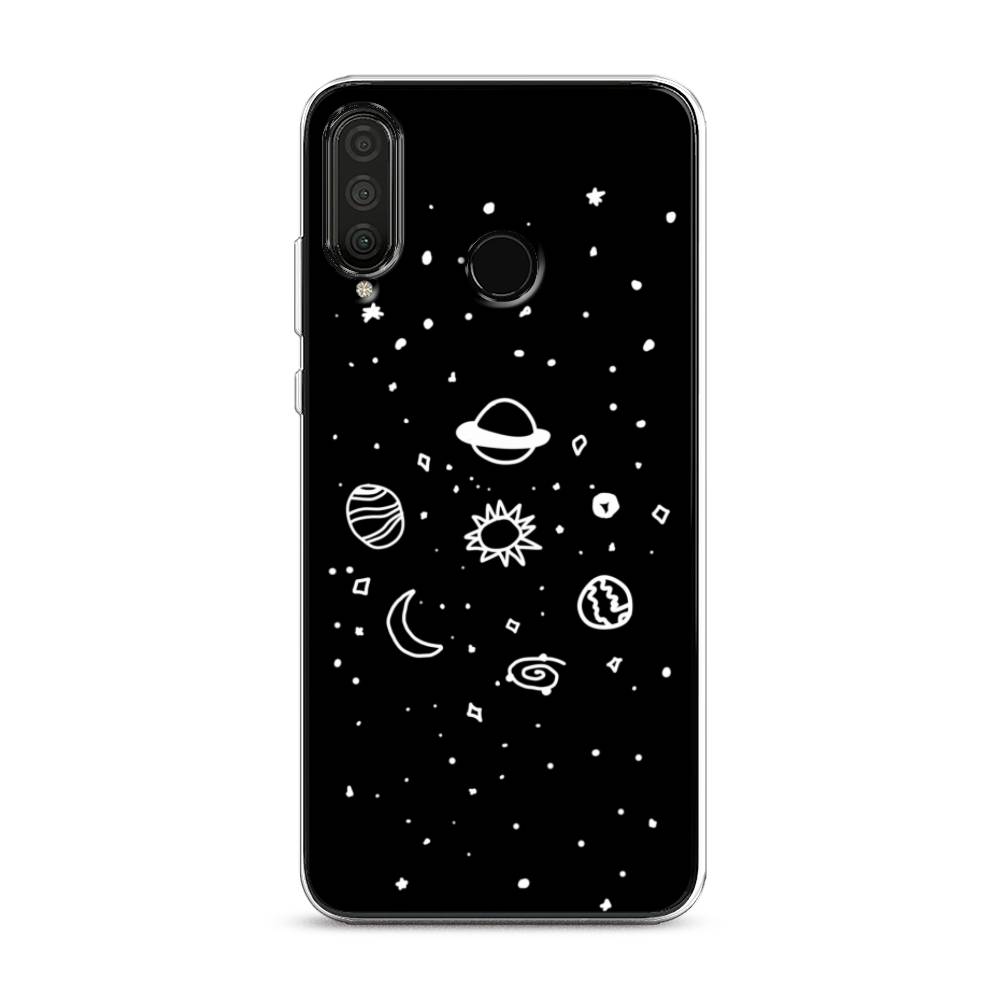 

Чехол на Huawei P30 Lite "Дудл солнечной системы", Бежевый;серый, 67950-2