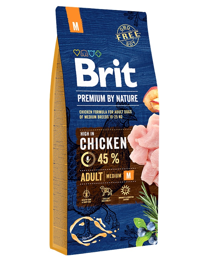 Сухой корм для собак Brit Premium By Nature Adult M, для средних пород, курица, 3кг