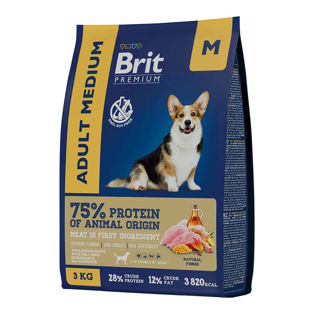 Сухой корм для собак Brit Premium By Nature Adult M, для средних пород, курица, 3кг