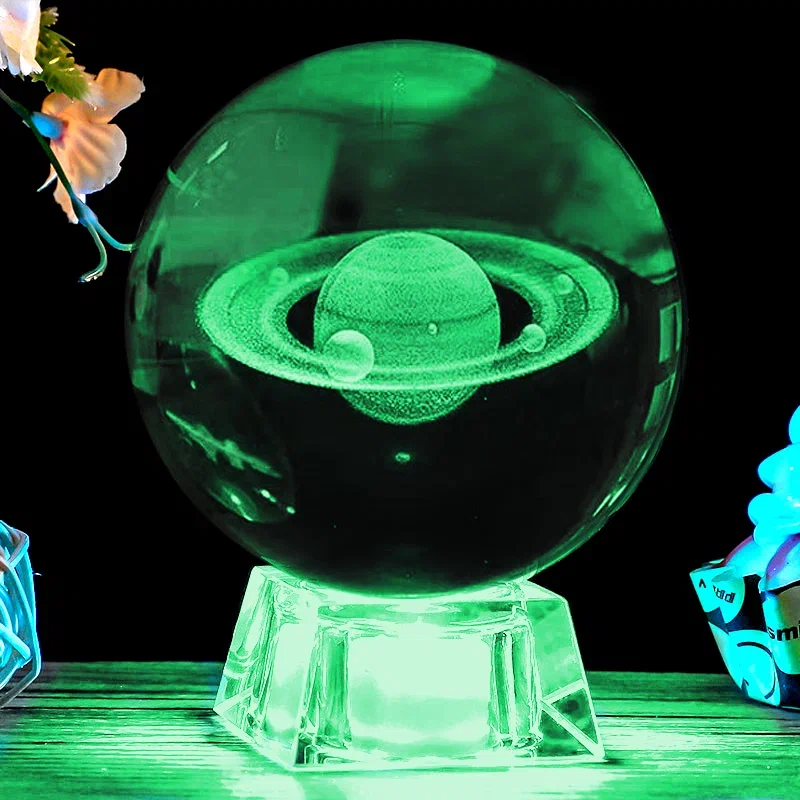 фото Светильник 3d хрустальный шар большой (диаметр 7 см) "юпитер" зеленый qvatra