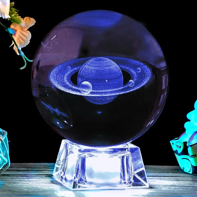 фото Светильник 3d хрустальный шар большой (диаметр 7 см) "юпитер" синий qvatra