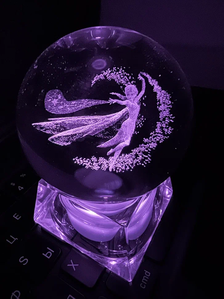 фото Светильник 3d хрустальный шар маленький (диаметр 5 см) "фея" фиолетовый qvatra