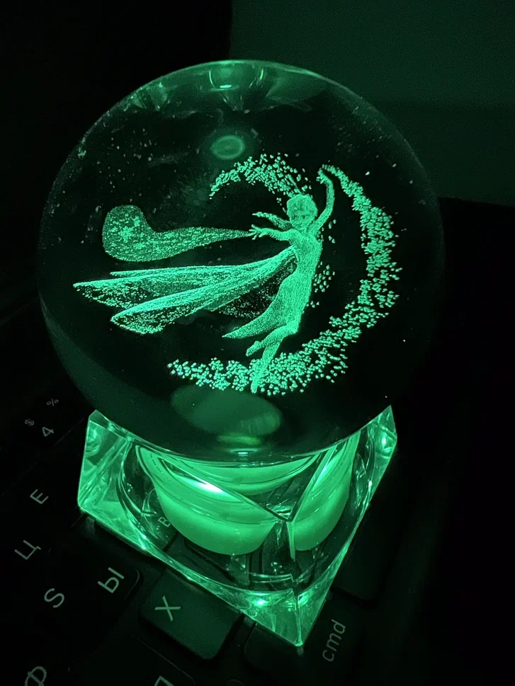 фото Светильник 3d хрустальный шар маленький (диаметр 5 см) "фея" зеленый qvatra