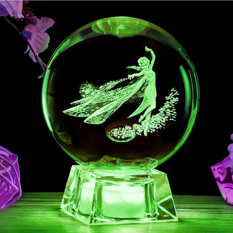 фото Светильник 3d хрустальный шар большой (диаметр 7 см) "фея" зеленый qvatra