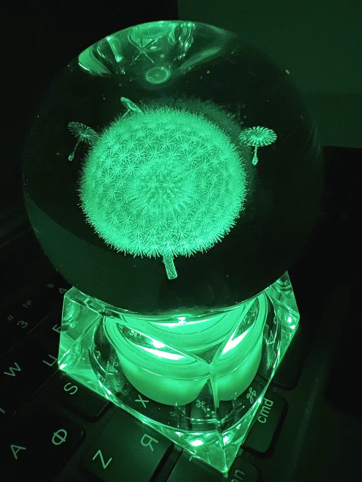 фото Светильник 3d хрустальный шар маленький (диаметр 5 см) "одуванчик" зеленый qvatra