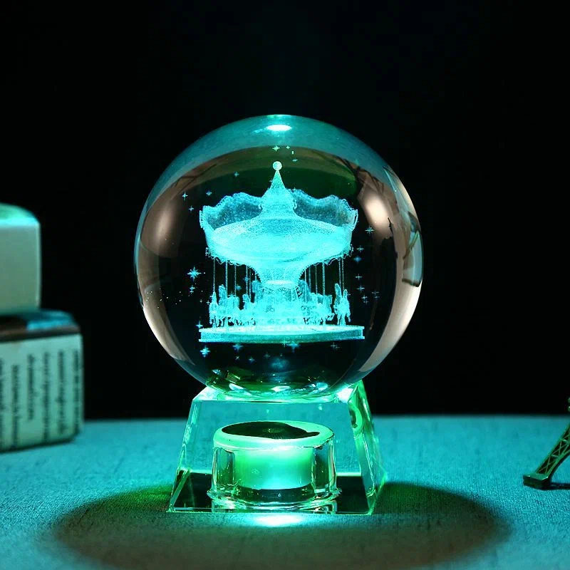 фото Светильник 3d хрустальный шар большой (диаметр 7 см) "карусель" зеленый qvatra